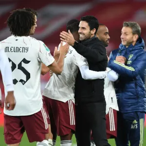 Arteta Embraces Maitland-Niles: Carabao Cup Battle at Empty Anfield - Liverpool vs. Arsenal, 2020