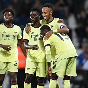 Aubameyang and Arsenal Celebrate Double Strike in Carabao Cup Clash vs. West Bromwich Albion