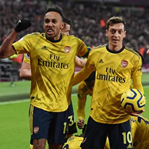 Aubameyang and Ozil Celebrate Arsenal's Goals Against West Ham United (2019-20)