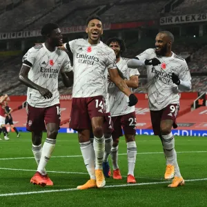 Aubameyang, Partey, and Lacazette: Arsenal's Goal Celebration at Old Trafford (Manchester United vs Arsenal, 2020-21) Aubameyang, Partey, and Lacazette: Arsenal's Goal Celebration at Old Trafford (Manchester United vs Arsenal, 2020-21)