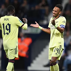 Aubameyang and Pepe Celebrate Arsenal's Carabao Cup Goals vs. West Bromwich Albion