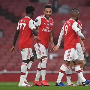 Aubameyang and Saka Celebrate Arsenal's Goal Against Leicester City (2019-20)