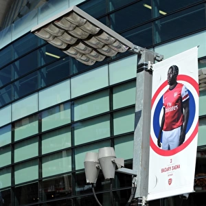 Bacary Sagna banner outside the stadium. Arsenal 0: 0 Sunderland. Barclays Premier League