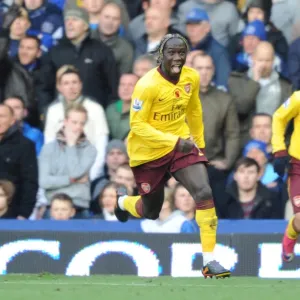 Bacary Sagna celebrates scoring the first Arsenal goal. Everton 1: 2 Arsenal