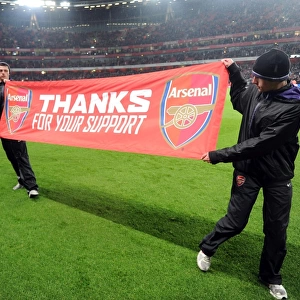 Ballboys banner during the lap of appreciation at the end of the match. Arsenal 4: 1 Wigan Athletic