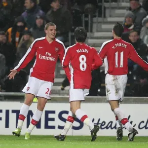 Bendtner, Van Persie, and Nasri: Celebrating Arsenal's 3rd Goal Against Hull City (17/1/2009)