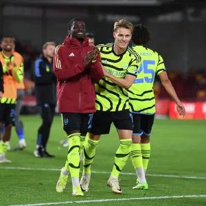 Brentford vs Arsenal: Martin Odegaard and Charles Sagoe Jr Celebrate Carabao Cup Victory