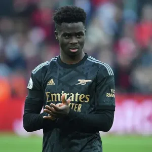Bukayo Saka Applauds Arsenal Fans at Anfield After Liverpool Clash (2022-23) Bukayo Saka Applauds Arsenal Fans at Anfield After Liverpool Clash (2022-23)