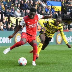 Bukayo Saka Faces Off Against Hassane Kamara: Watford vs Arsenal, Premier League 2021-22 Bukayo Saka Faces Off Against Hassane Kamara: Watford vs Arsenal, Premier League 2021-22