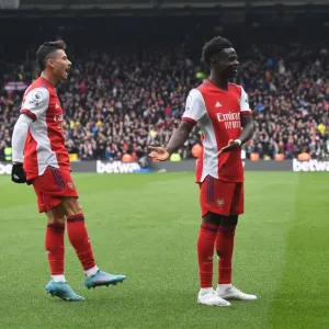 Bukayo Saka and Gabriel Martinelli Celebrate Arsenal's Second Goal vs. Watford (2021-22) Bukayo Saka and Gabriel Martinelli Celebrate Arsenal's Second Goal vs. Watford (2021-22)