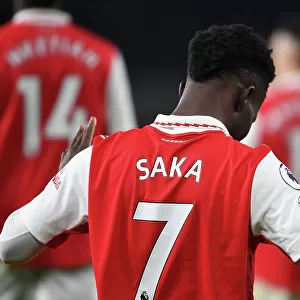 Bukayo Saka Scores His Second Goal: Arsenal's Triumph Over Manchester United (Premier League 2022-23)