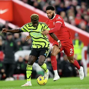 Bukayo Saka vs Joe Gomez: Intense Battle at Anfield - Liverpool vs Arsenal, Premier League 2023-24 Bukayo Saka vs Joe Gomez: Intense Battle at Anfield - Liverpool vs Arsenal, Premier League 2023-24