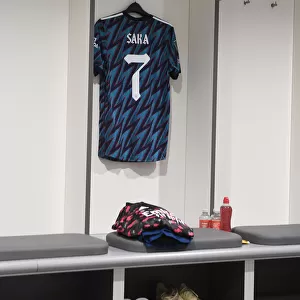 Bukayo Saka's Hanging Shirt in Arsenal Changing Room: Preparation for Carabao Cup Semi-Final Against Liverpool