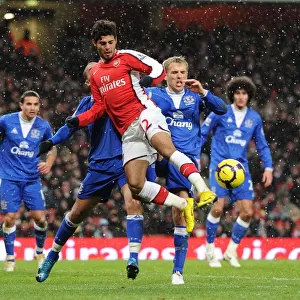 Carlos Vela (Arsenal) Phil Neville (Everton). Arsenal 2: 2 Everton, Barclays Premier League