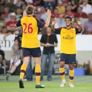 Carlos Vela celebrates scoring for Arsenal with Nicklas Bendtner Carlos Vela celebrates scoring for Arsenal with Nicklas Bendtner