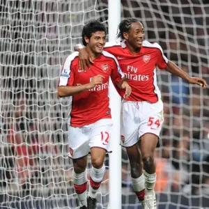 Carlos Vela and Sanchez Watt: Celebrating Arsenal's 2-0 Goals Against West Brom in Carling Cup Carlos Vela and Sanchez Watt: Celebrating Arsenal's 2-0 Goals Against West Brom in Carling Cup