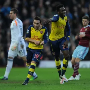 Cazorla and Welbeck Celebrate Arsenal's First Goal Against West Ham United (2014-15)