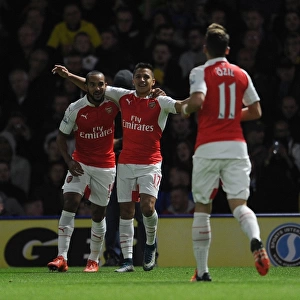 Celebrating Glory: Walcott, Sanchez, and Ozil's Unforgettable Goal Moment (Watford vs Arsenal, 2015/16)