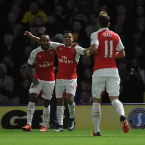 Celebrating Glory: Walcott, Sanchez, and Ozil's Unforgettable Goal Moment (Watford vs Arsenal, 2015/16)