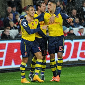 Celebrating a Goal: Sanchez, Oxlade-Chamberlain, and Monreal (Swansea vs Arsenal, 2014-15)
