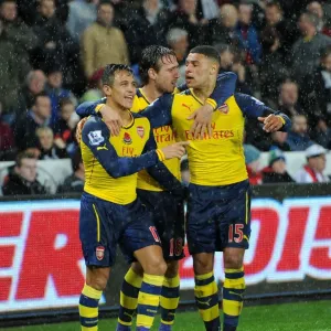 Celebrating a Goal: Sanchez, Oxlade-Chamberlain, and Monreal (Swansea vs Arsenal, 2014-15)