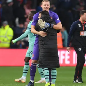 Celebrating Victory: Leno and Torreira's Moment of Triumph after Arsenal's Win against Bournemouth Celebrating Victory: Leno and Torreira's Moment of Triumph after Arsenal's Win against Bournemouth