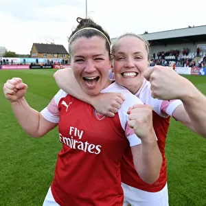 Celebration: Arsenal Women's Emma Mitchell and Kim Little
