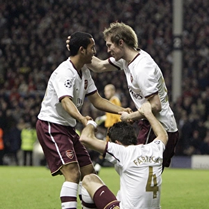 Cesc Fabregas and Alex Hleb celebrate Arsenals 2nd goal with the creator Theo Walcott