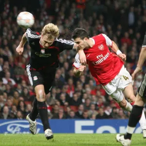 Cesc Fabregas (Arsenal) has his header saves by Pepe Reina, Dirk Kuyt (Liverpool)