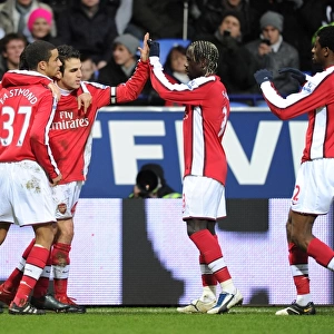 Cesc Fabregas celebrates scoring the 1st Arsenal goal with Eduardo, Craig Eastmond