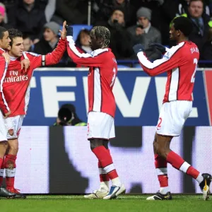 Cesc Fabregas celebrates scoring the 1st Arsenal goal with Eduardo, Craig Eastmond