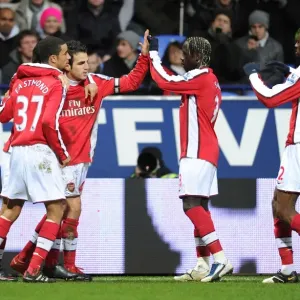 Cesc Fabregas celebrates scoring the 1st Arsenal goal with Eduardo, Craig Eastmond
