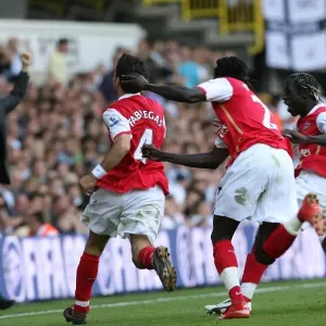 Cesc Fabregas celebrates scoring the 2nd Arsenal goal with Emmanuel Adebayor Cesc Fabregas celebrates scoring the 2nd Arsenal goal with Emmanuel Adebayor