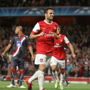 Cesc Fabregas celebrates scoring his 2nd goal and Arsenals 4th. Arsenal 6: 0 SC Braga Cesc Fabregas celebrates scoring his 2nd goal and Arsenals 4th. Arsenal 6: 0 SC Braga
