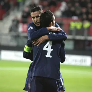 Cesc Fabregas celebrates scoring the Arsenal goal with Cesc Fabregas celebrates scoring the Arsenal goal with