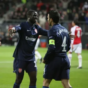 Cesc Fabregas celebrates scoring the Arsenal goal with Cesc Fabregas celebrates scoring the Arsenal goal with