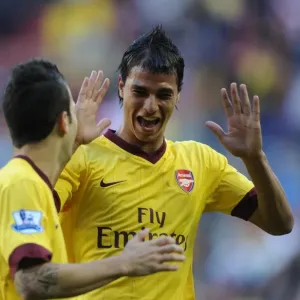 Cesc Fabregas celebrates scoring the Arsenal goal with Marouane Chamakh Cesc Fabregas celebrates scoring the Arsenal goal with Marouane Chamakh
