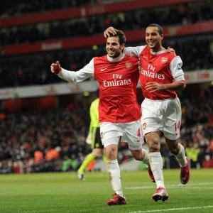 Cesc Fabregas celebrates scoring Arsenals 2nd goal with Theo Walcott