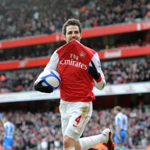 Cesc Fabregas celebrates scoring Arsenals 2nd goal. Arsenal 2: 1 Huddersfield Town