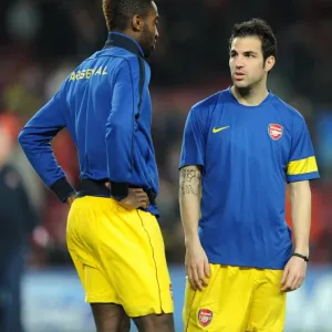 Cesc Fabregas chats to Johan Djourou (Arsenal) before the match. Barcelona 3: 1 Arsenal