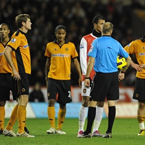 Cesc Fabregas Confronts Referee Mark Halsey During Arsenal's 2-0 Win Over Wolverhampton Wanderers