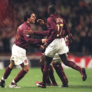 Cesc Fabregas and Emmanuel Eboue Celebrate Arsenal's First Goal Against Juventus in the UEFA Champions League Quarterfinals, 2006