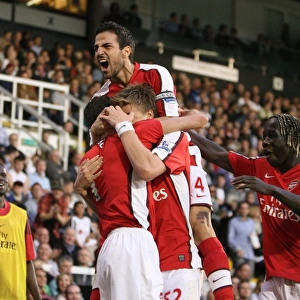 Cesc Fabregas Euphoric Celebration: Robin van Persie's Game-Winning Goal for Arsenal at Fulham, Barclays Premier League, 2009