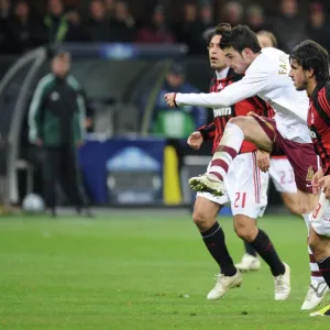 Cesc Fabregas shoots past Gennaro Gattuso and Andrea Pirlo to score the 1st Arsenal goal