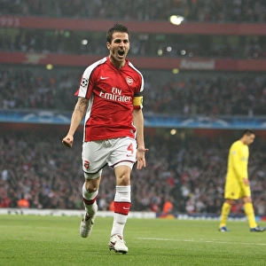 Cesc Fabregas's Euphoric Celebration: Arsenal's 3-0 Goal by Theo Walcott in the UEFA Champions League Quarterfinals