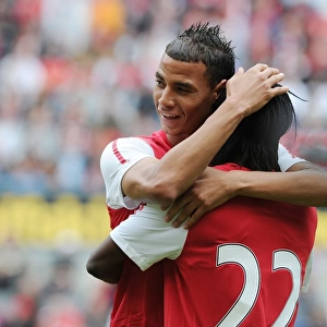 Chamakh and Gervinho Celebrate Arsenal's First Goal in Cologne Friendly