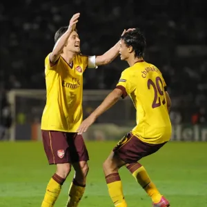 Chamakh and Rosicky: Celebrating Arsenal's 2nd Goal in Partizan Belgrade's Stadium (UEFA Champions League, 2010)