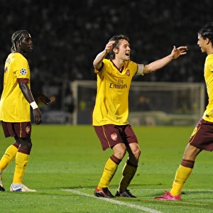 Chamakh and Rosicky-Sagna: Celebrating Arsenal's 2nd Goal in Partizan Belgrade's Stadium (UEFA Champions League)