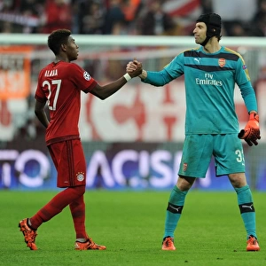 Champions Greeting: Petr Cech and David Alaba Exchange Handshakes during Bayern Munich vs Arsenal UCL Clash, 2015