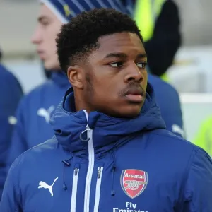 Chuba Akpom (Arsenal). West Ham United 1: 2 Arsenal. Barclays Premier League. The Boleyn Ground